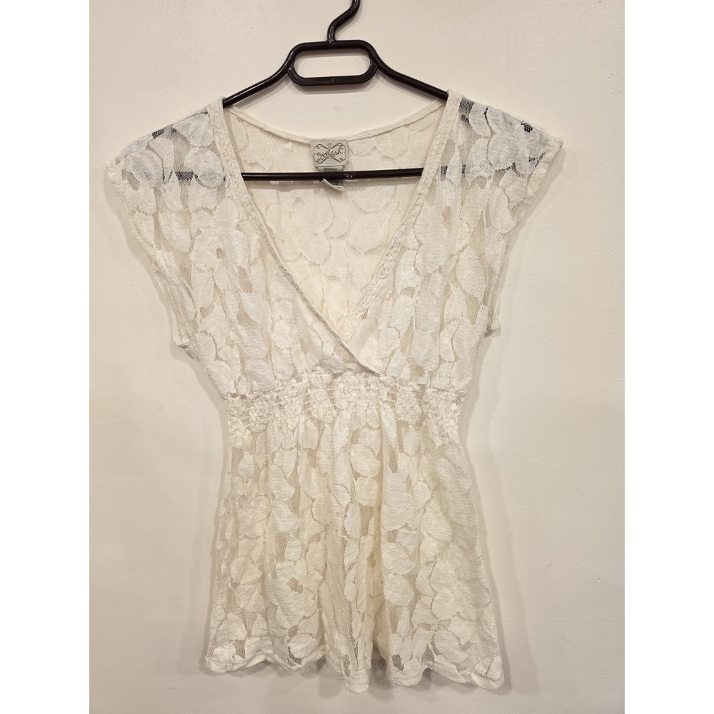 Vintage Y2K Small Floral Sheer Lace Top Coquette Boho Babydoll Style Romantic